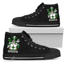 Irish Concanon or O'Concanon Coat of Arms Family Crest Ireland High Top Shoes (Women's/Men's) Black/ White Irish Shoes