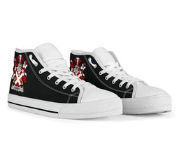 Irish Corry or O'Corry Coat of Arms Family Crest Ireland High Top Shoes (Women's/Men's) Black/ White Irish Shoes