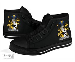 Irish Brownlow Coat of Arms Family Crest Ireland High Top Shoes (Women's/Men's) Black/ White Irish Shoes