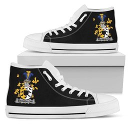 Irish Brownlow Coat of Arms Family Crest Ireland High Top Shoes (Women's/Men's) Black/ White Irish Shoes