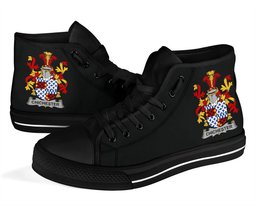 Irish Chichester Coat of Arms Family Crest Ireland High Top Shoes (Women's/Men's) Black/ White Irish Shoes