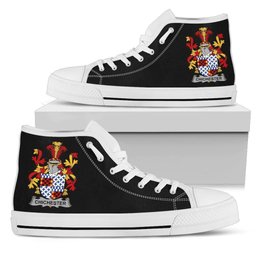 Irish Chichester Coat of Arms Family Crest Ireland High Top Shoes (Women's/Men's) Black/ White Irish Shoes