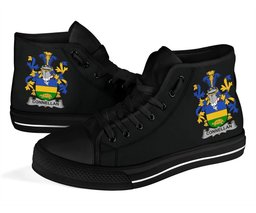 Irish Connellan or O'Connellan Coat of Arms Family Crest Ireland High Top Shoes (Women's/Men's) Black/ White Irish Shoes