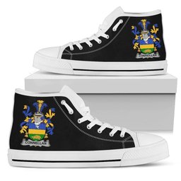 Irish Connellan or O'Connellan Coat of Arms Family Crest Ireland High Top Shoes (Women's/Men's) Black/ White Irish Shoes