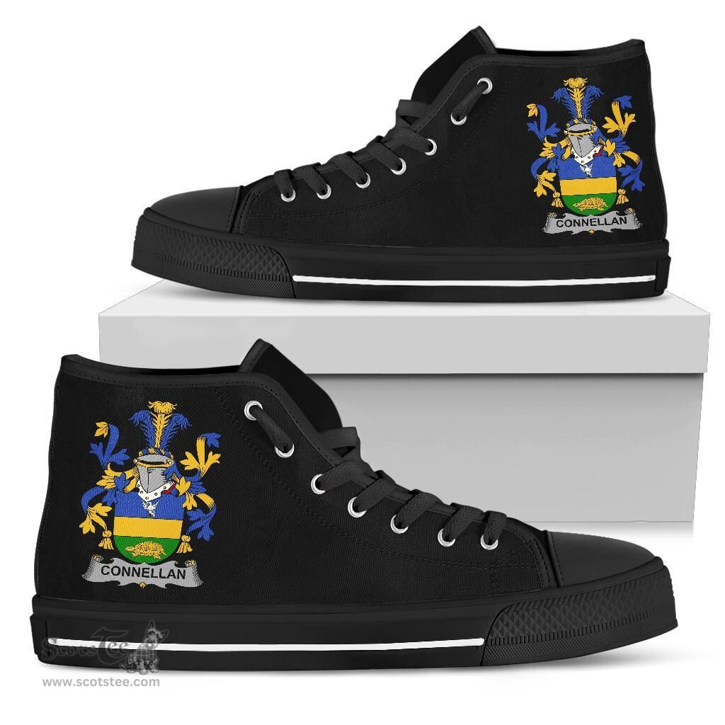 Irish Connellan or O'Connellan Coat of Arms Family Crest Ireland High Top Shoes (Women's/Men's) Black/ White Irish Shoes