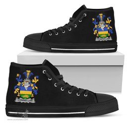 Irish Connellan or O'Connellan Coat of Arms Family Crest Ireland High Top Shoes (Women's/Men's) Black/ White Irish Shoes