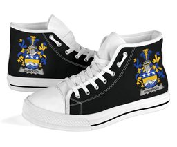 Irish Borough Coat of Arms Family Crest Ireland High Top Shoes (Women's/Men's) Black/ White Irish Shoes