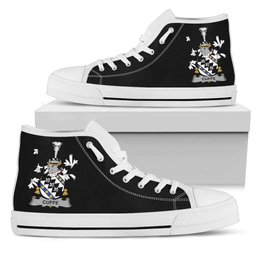 Irish Cuffe Coat of Arms Family Crest Ireland High Top Shoes (Women's/Men's) Black/ White Irish Shoes