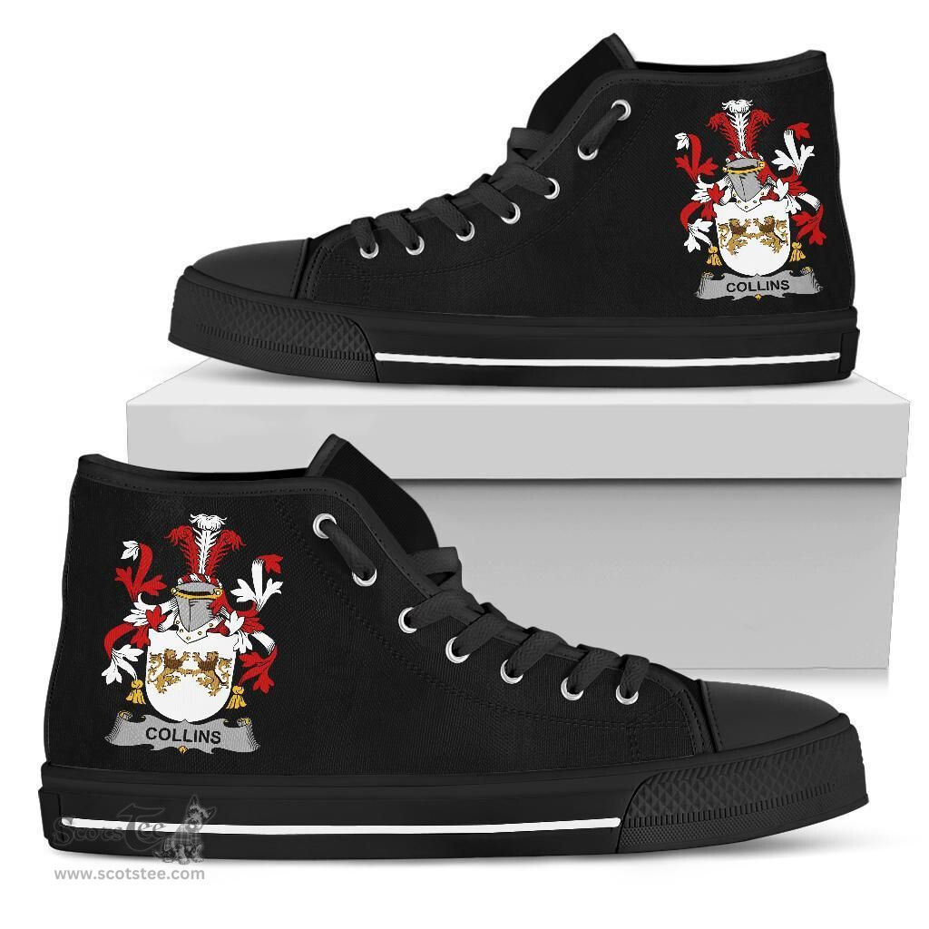 Irish Collins Coat of Arms Family Crest Ireland High Top Shoes (Women's/Men's) Black/ White Irish Shoes