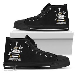 Irish Carrell Coat of Arms Family Crest Ireland High Top Shoes (Women's/Men's) Black/ White Irish Shoes