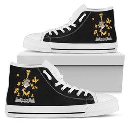 Irish Croke Coat of Arms Family Crest Ireland High Top Shoes (Women's/Men's) Black/ White Irish Shoes