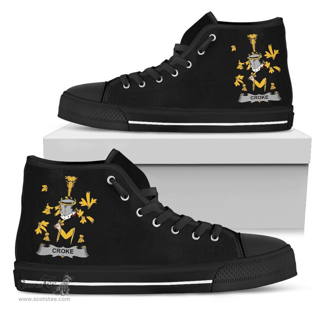 Irish Croke Coat of Arms Family Crest Ireland High Top Shoes (Women's/Men's) Black/ White Irish Shoes
