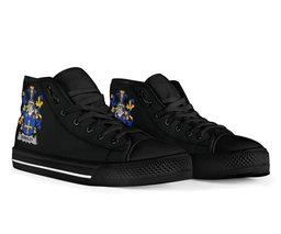 Irish Brinkley Coat of Arms Family Crest Ireland High Top Shoes (Women's/Men's) Black/ White Irish Shoes