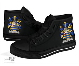 Irish Cox Coat of Arms Family Crest Ireland High Top Shoes (Women's/Men's) Black/ White Irish Shoes