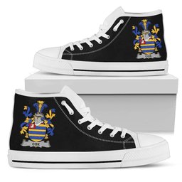 Irish Cox Coat of Arms Family Crest Ireland High Top Shoes (Women's/Men's) Black/ White Irish Shoes