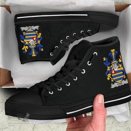 Irish Cox Coat of Arms Family Crest Ireland High Top Shoes (Women's/Men's) Black/ White Irish Shoes