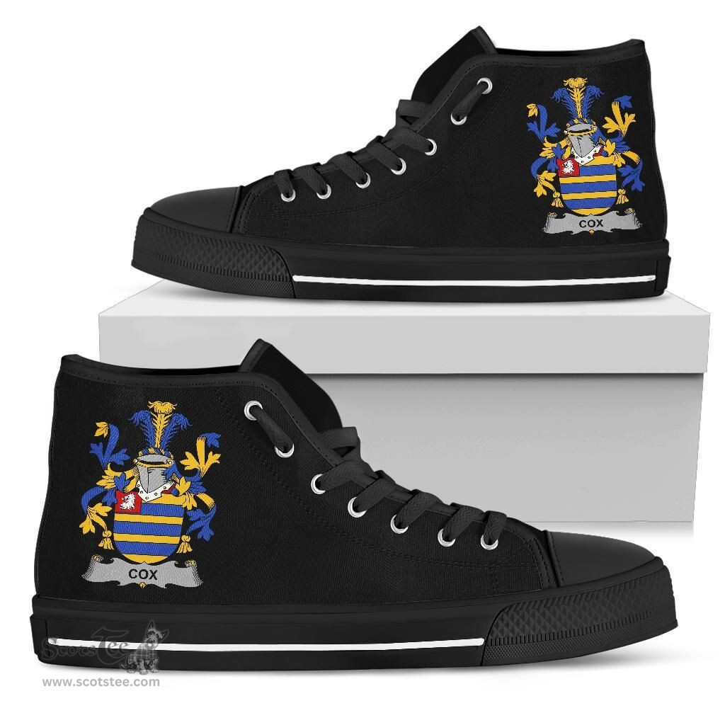 Irish Cox Coat of Arms Family Crest Ireland High Top Shoes (Women's/Men's) Black/ White Irish Shoes