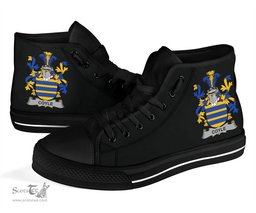 Irish Coyle or McCoyle Coat of Arms Family Crest Ireland High Top Shoes (Women's/Men's) Black/ White Irish Shoes