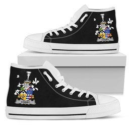 Irish Cosby (Lord Sydney) Coat of Arms Family Crest Ireland High Top Shoes (Women's/Men's) Black/ White Irish Shoes
