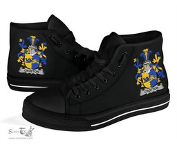 Irish Crofton Coat of Arms Family Crest Ireland High Top Shoes (Women's/Men's) Black/ White Irish Shoes