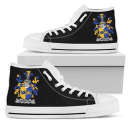 Irish Crofton Coat of Arms Family Crest Ireland High Top Shoes (Women's/Men's) Black/ White Irish Shoes