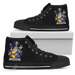 Irish Crofton Coat of Arms Family Crest Ireland High Top Shoes (Women's/Men's) Black/ White Irish Shoes