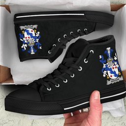 Irish Biggar Coat of Arms Family Crest Ireland High Top Shoes (Women's/Men's) Black/ White Irish Shoes