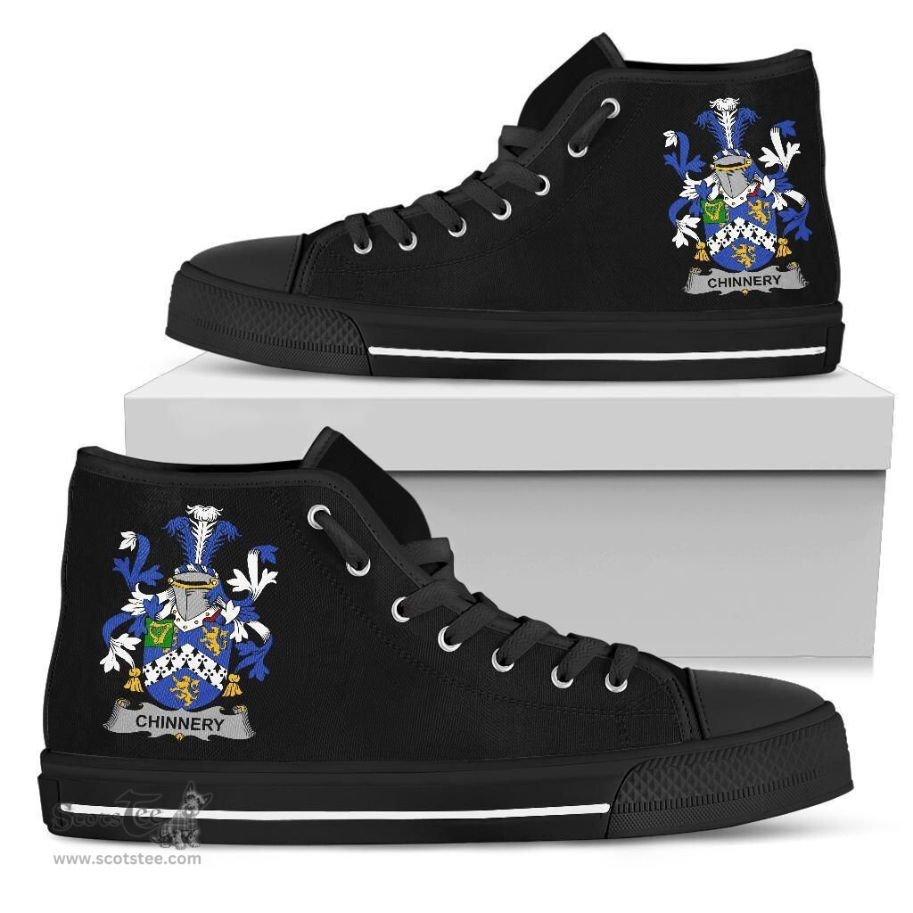 Irish Chinnery Coat of Arms Family Crest Ireland High Top Shoes (Women's/Men's) Black/ White Irish Shoes