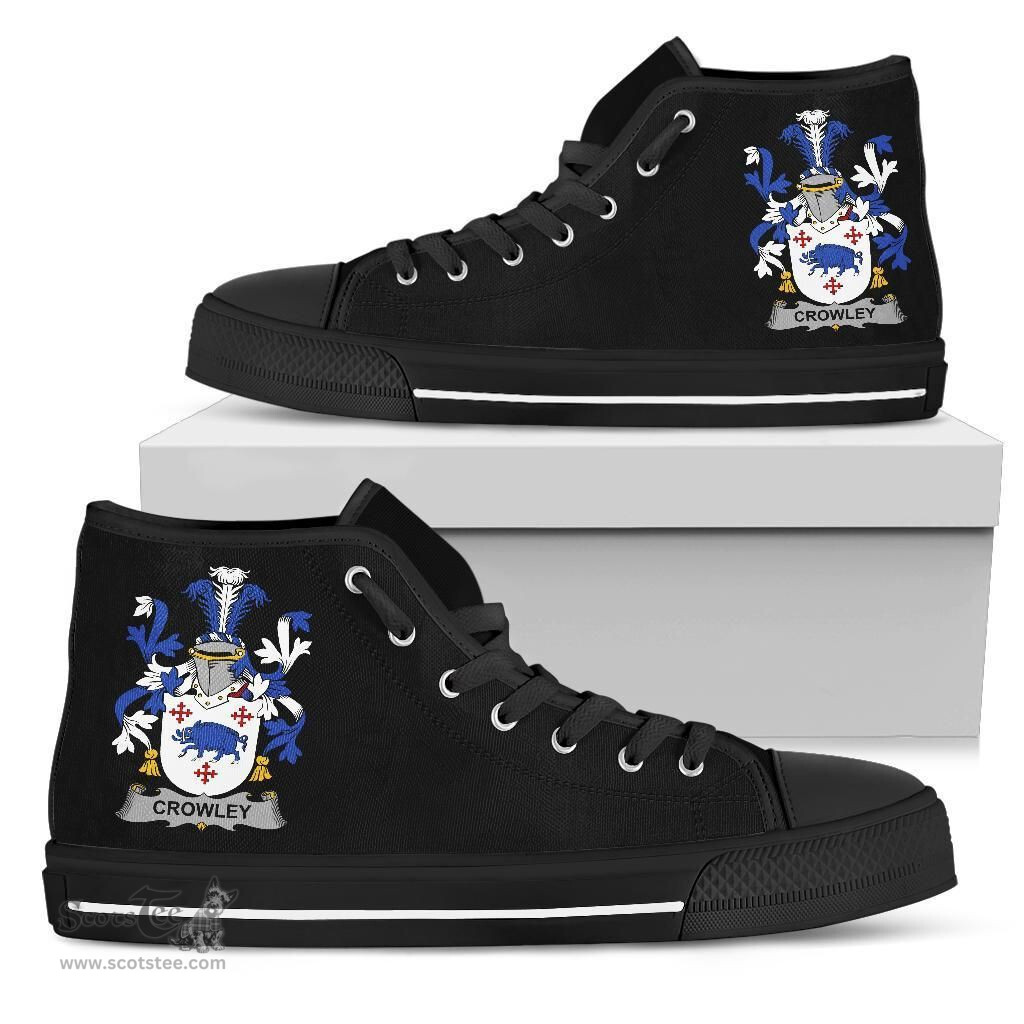 Irish Crowley or O'Crouley Coat of Arms Family Crest Ireland High Top Shoes (Women's/Men's) Black/ White Irish Shoes