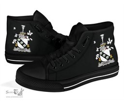 Irish Carey or Cary Coat of Arms Family Crest Ireland High Top Shoes (Women's/Men's) Black/ White Irish Shoes