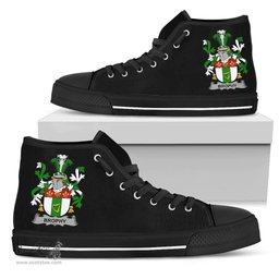 Irish Brophy or O'Brophy Coat of Arms Family Crest Ireland High Top Shoes (Women's/Men's) Black/ White Irish Shoes