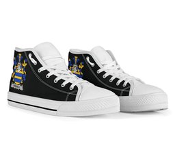 Irish Crehall or O'Crehall Coat of Arms Family Crest Ireland High Top Shoes (Women's/Men's) Black/ White Irish Shoes