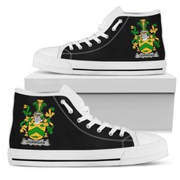 Irish Corrigan or O'Corrigan Coat of Arms Family Crest Ireland High Top Shoes (Women's/Men's) Black/ White Irish Shoes