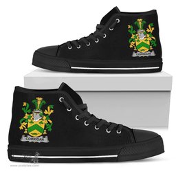 Irish Corrigan or O'Corrigan Coat of Arms Family Crest Ireland High Top Shoes (Women's/Men's) Black/ White Irish Shoes