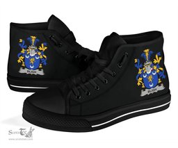 Irish Bligh Coat of Arms Family Crest Ireland High Top Shoes (Women's/Men's) Black/ White Irish Shoes