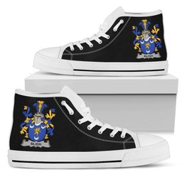 Irish Bligh Coat of Arms Family Crest Ireland High Top Shoes (Women's/Men's) Black/ White Irish Shoes