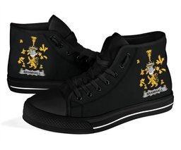 Irish Bramhall Coat of Arms Family Crest Ireland High Top Shoes (Women's/Men's) Black/ White Irish Shoes