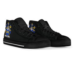 Irish Carrie or O'Carrie Coat of Arms Family Crest Ireland High Top Shoes (Women's/Men's) Black/ White Irish Shoes