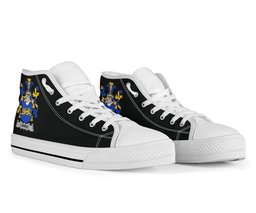 Irish Carrie or O'Carrie Coat of Arms Family Crest Ireland High Top Shoes (Women's/Men's) Black/ White Irish Shoes