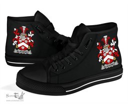 Irish Blackney Coat of Arms Family Crest Ireland High Top Shoes (Women's/Men's) Black/ White Irish Shoes
