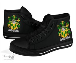 Irish Cleary or O'Clery Coat of Arms Family Crest Ireland High Top Shoes (Women's/Men's) Black/ White Irish Shoes