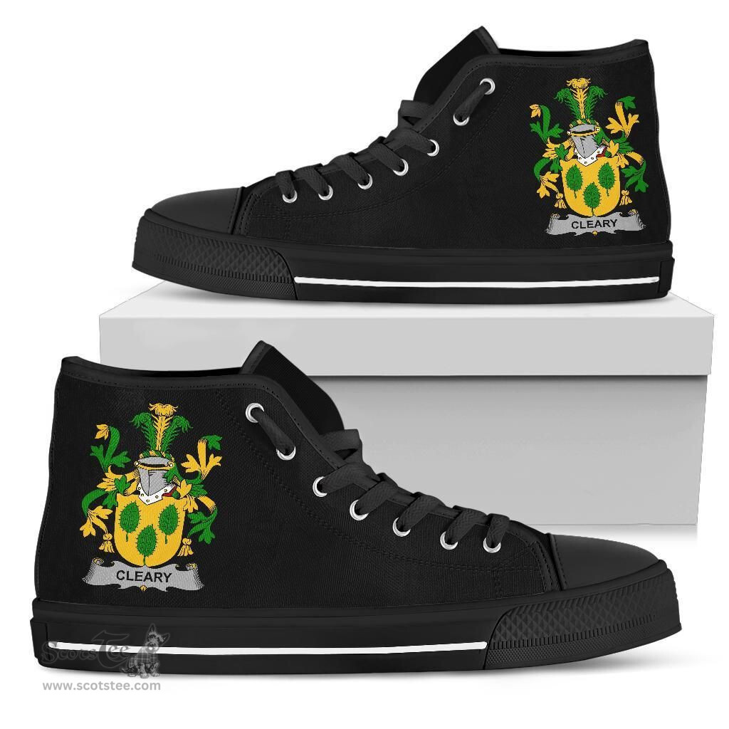 Irish Cleary or O'Clery Coat of Arms Family Crest Ireland High Top Shoes (Women's/Men's) Black/ White Irish Shoes