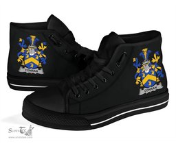 Irish Conran or O'Condron Coat of Arms Family Crest Ireland High Top Shoes (Women's/Men's) Black/ White Irish Shoes