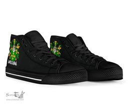 Irish Bury or Berry Coat of Arms Family Crest Ireland High Top Shoes (Women's/Men's) Black/ White Irish Shoes
