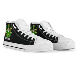 Irish Bury or Berry Coat of Arms Family Crest Ireland High Top Shoes (Women's/Men's) Black/ White Irish Shoes
