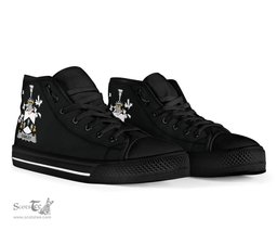 Irish Cawley or Cauley Coat of Arms Family Crest Ireland High Top Shoes (Women's/Men's) Black/ White Irish Shoes