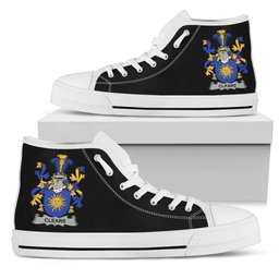 Irish Cleare Coat of Arms Family Crest Ireland High Top Shoes (Women's/Men's) Black/ White Irish Shoes