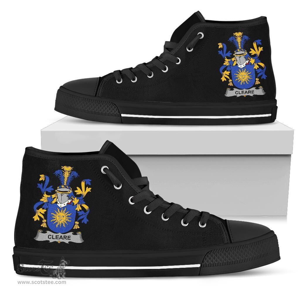 Irish Cleare Coat of Arms Family Crest Ireland High Top Shoes (Women's/Men's) Black/ White Irish Shoes
