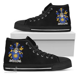 Irish Cleare Coat of Arms Family Crest Ireland High Top Shoes (Women's/Men's) Black/ White Irish Shoes