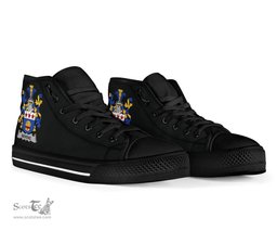 Irish Bevens Coat of Arms Family Crest Ireland High Top Shoes (Women's/Men's) Black/ White Irish Shoes